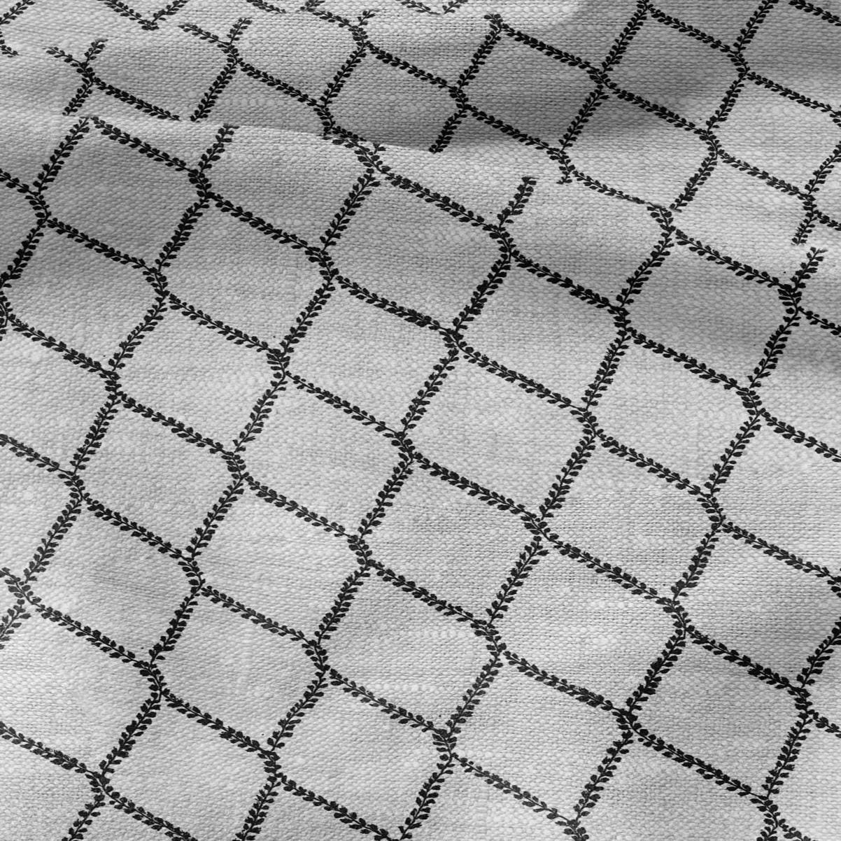 100% LINEN Fabric Herritage trellis print - Grandmillennial Modern vintage black - upholstery curtains dress making 3018