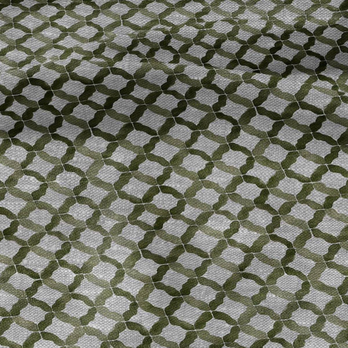 100% LINEN Fabric Green geometric print - oatmeal linen fabric floral botanical - heavy for home decor clothing 3063