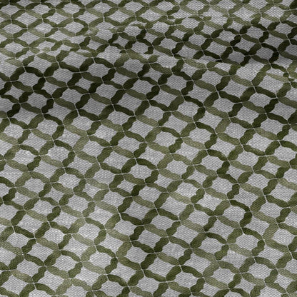100% LINEN Fabric Green geometric print - oatmeal linen fabric floral botanical - heavy for home decor clothing 3063