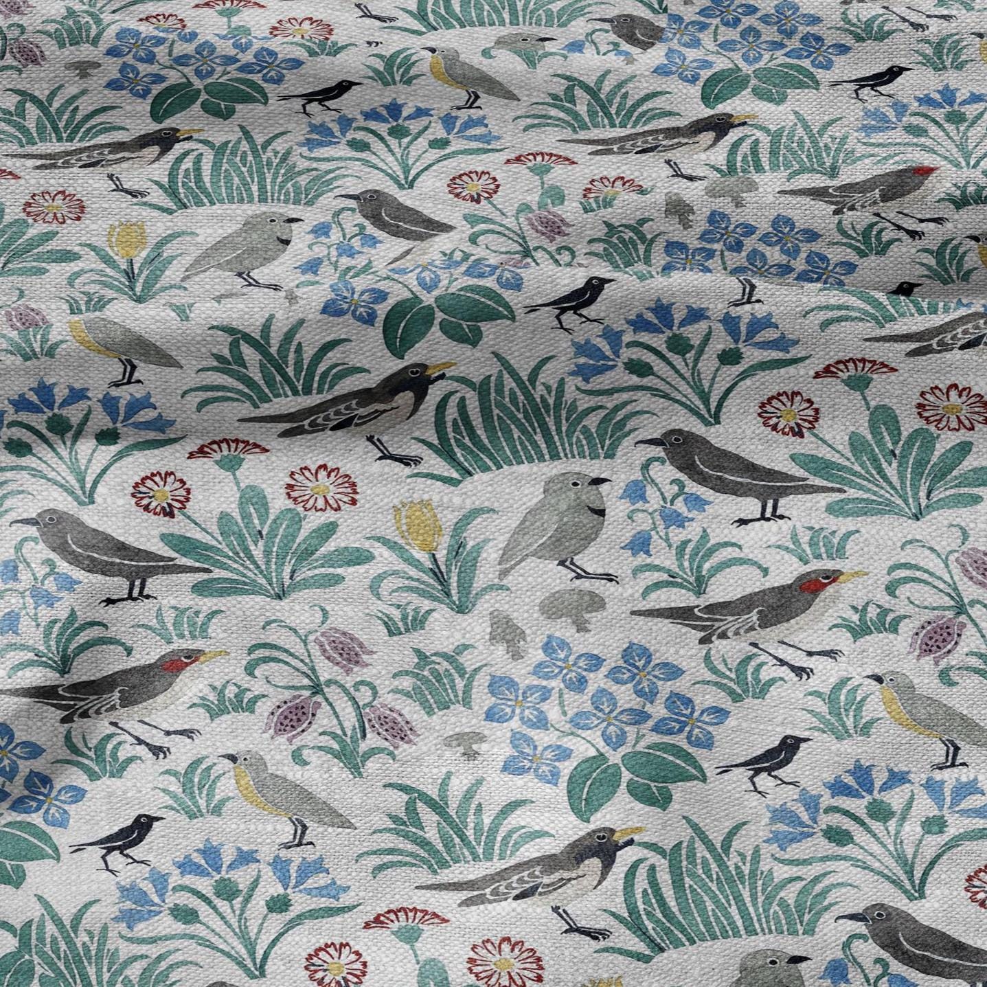 100% linen fabric - Birds in field by Voysey  - Victorian Art crafts - Historical pattern home decor dress making 2988