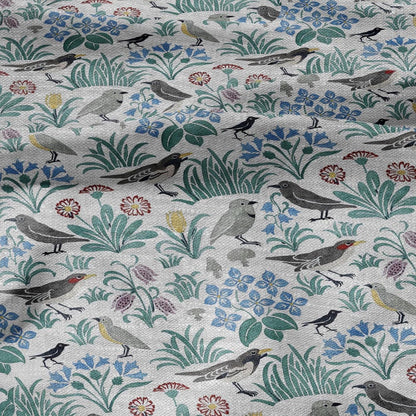 100% linen fabric - Birds in field by Voysey  - Victorian Art crafts - Historical pattern home decor dress making 2988
