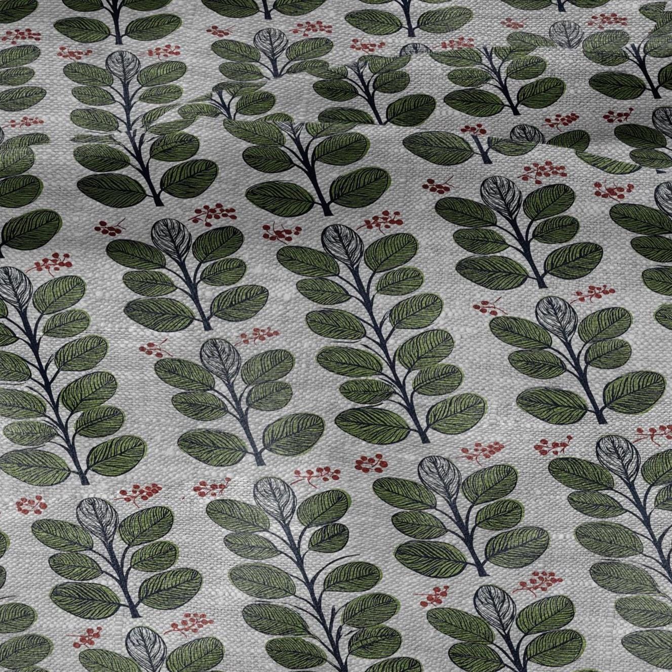 100% LINEN Fabric print green leaves print - floral botanical Mid-century Swedish print - heavy for home decor clothing 2749