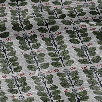 100% LINEN Fabric print green leaves print - floral botanical Mid-century Swedish print - heavy for home decor clothing 2749