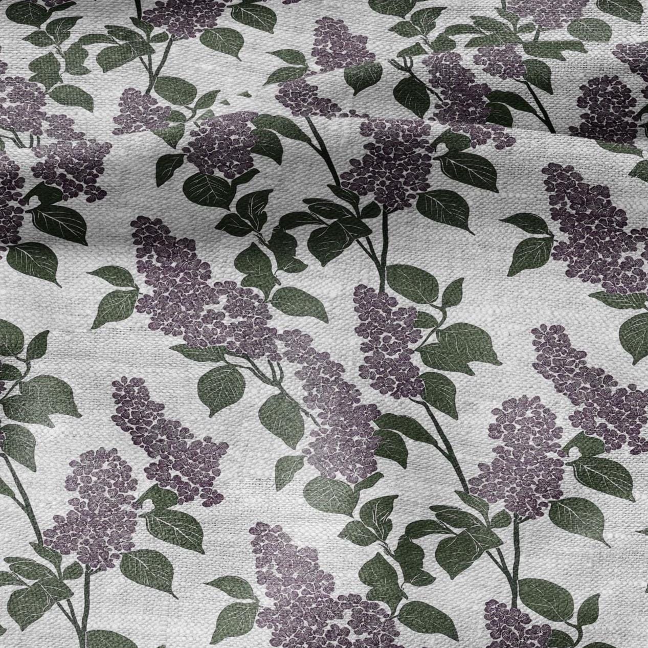 100% LINEN Fabric print lilac flower print - oatmeal linen fabric floral botanical - heavy for home decor clothing 2355