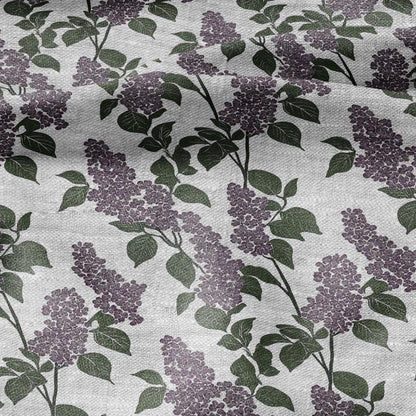 100% LINEN Fabric print lilac flower print - oatmeal linen fabric floral botanical - heavy for home decor clothing 2355