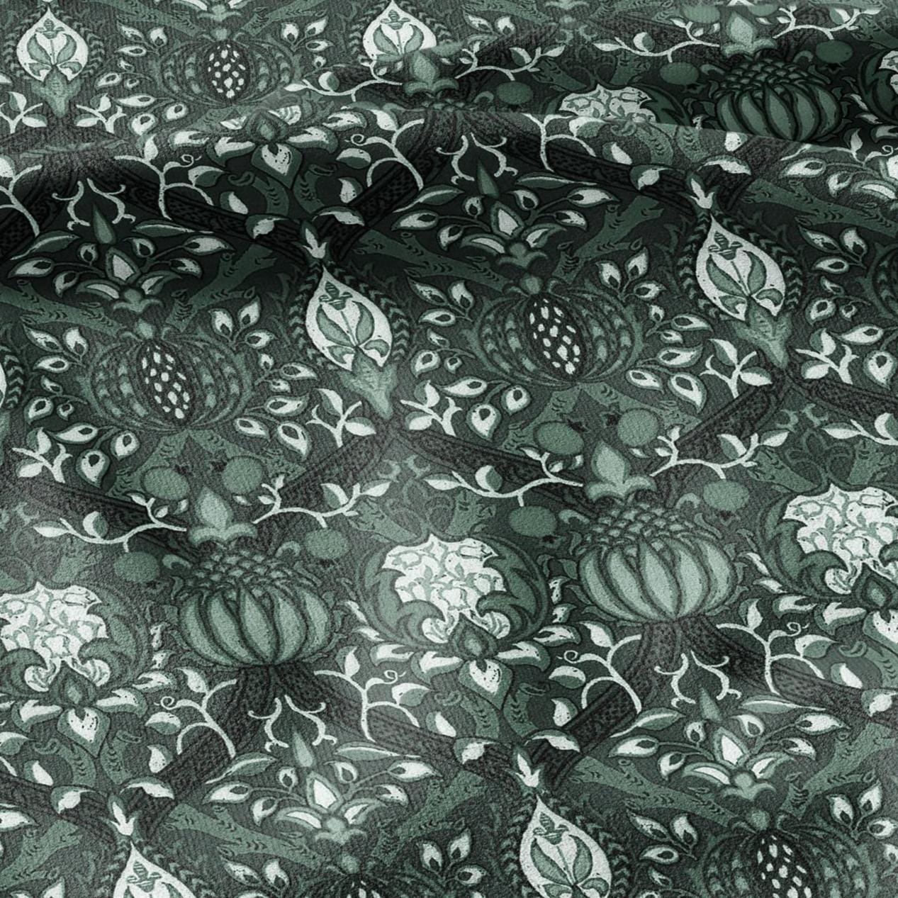 100% LINEN Fabric William Morris Granada green - British linen floral upholstery home textile Victorian fabrics dark blue 3243
