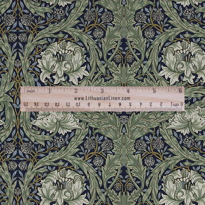 William Morris African marigold green print on 100% LINEN - Victorian Art crafts linen Fabric - botanical Historical upholstery home textile