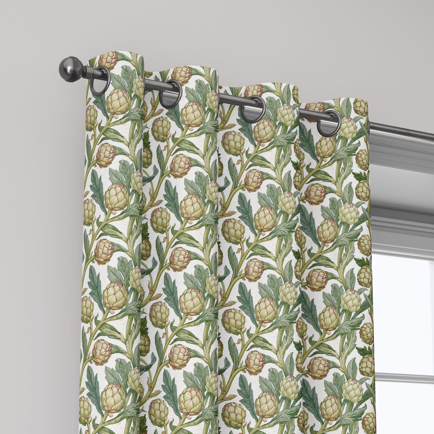 100% linen fabric Green Artichoke print - Vintage vegetable botanical  - modern vintage greenery 3361