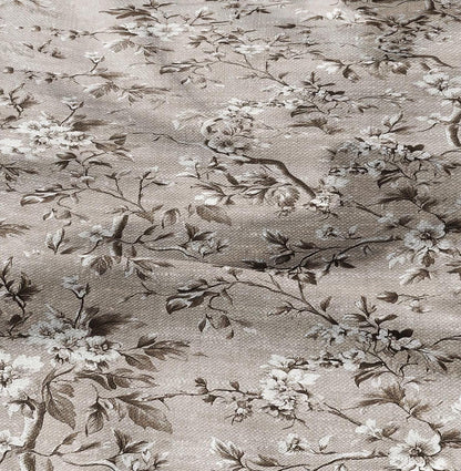 100% LINEN Fabric Toile de Jouy in beige brown, botanical flax fabric with French country Provence print for upholstery dressmaking clothing