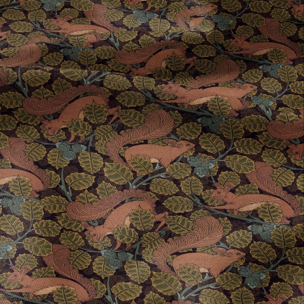 100% linen Vintage Squirrel fabric for Curtain Upholstery Cushion - brown print fabric for dress making sewing