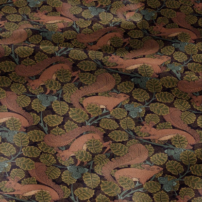 100% linen Vintage Squirrel fabric for Curtain Upholstery Cushion - brown print fabric for dress making sewing