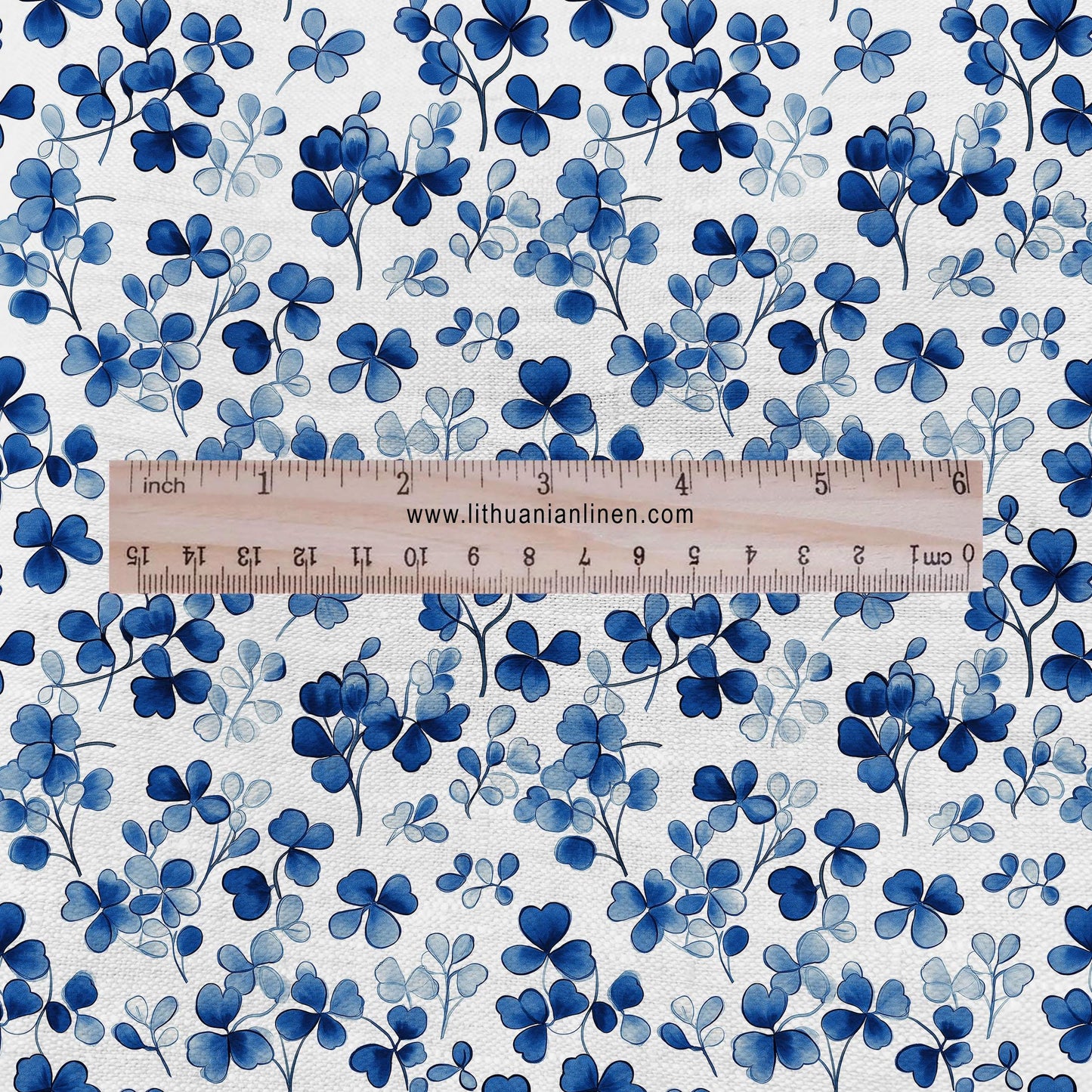 100% LINEN Fabric Blue Clover print - modern floral contemporary print on linen fabric upholstery dress making curtains