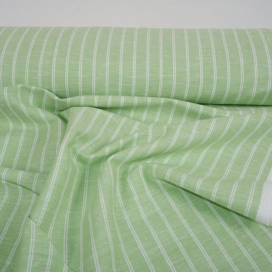 Premium Linen striped Fabric in pale green | Medium weight multicolor stripes Padua pinstripe for clothing home textile