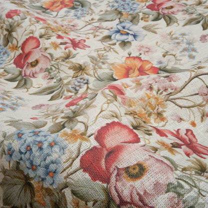 100% LINEN  floral print French roses, white linen fabric with French provence print for upholstery home decor clothing