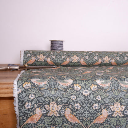 William Morris Strawberry thief 100% LINEN  Art and Crafts Fabric , William Morris 200gsm flax linen fabric Strawberry Willow
