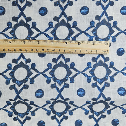 100% LINEN Fabric block print indigo blue on white - linen fabric with blue floral print  heavy linen fabric for upholstery home decor