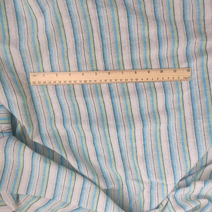 Premium Linen Fabric Santorini striped green | Midweight multicolor stripes green white | fabric for home textile curtains tablecloth T155
