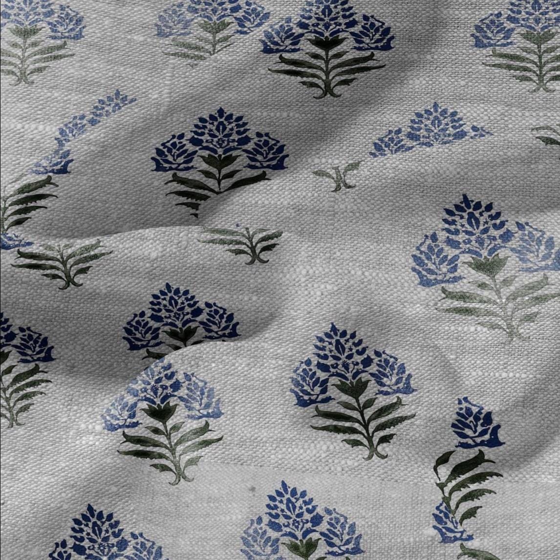 100% LINEN Fabric  Block print Parijat flower - oatmeal linen fabric with floral print - heavy for home decor clothing 2755