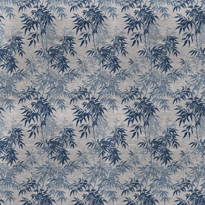 100% LINEN Fabric Bamboo blue print - botanical floral on oatmeal linen - chinoiserie modern vintage 3050