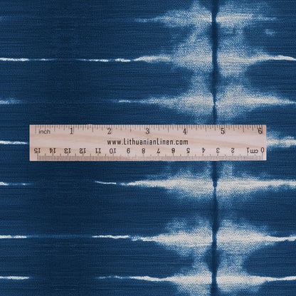 100% LINEN Fabric indigo blue print - Shibori abstract stripe - upholstery curtains dress making 2966