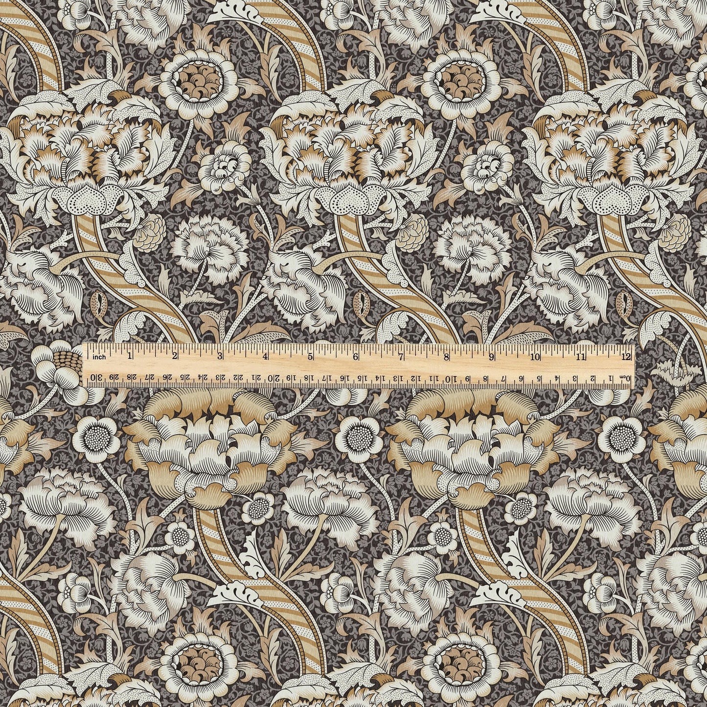 William Morris Wandle brown beige print on 100% LINEN - Victorian Art crafts linen - botanical Historical upholstery home textile 3170