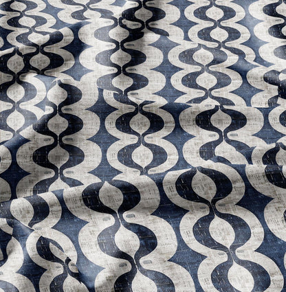 100% LINEN Fabric stripe squirl print linen - blue linen botanical fabric for upholstery home decor dress making