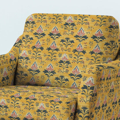 100% LINEN Fabric UPHOLSTERY 12oz - Mustard floral on linen - Modern vintage Grandmillenial  upholstery 2079