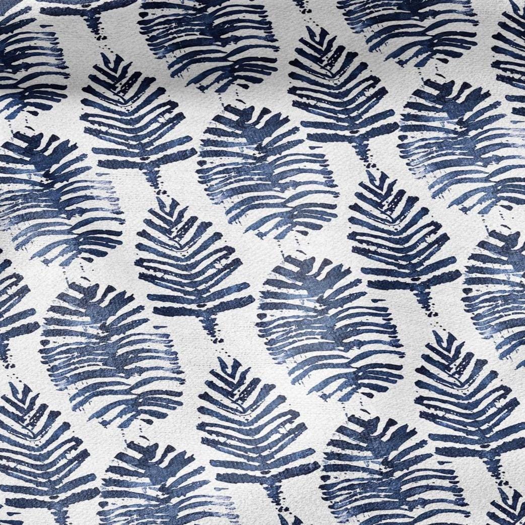 100% LINEN Fabric leaves print - Grandmillennial indigo blue - Modern vintage flower block print upholstery curtains dress making 2930