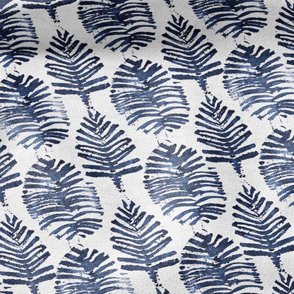 100% LINEN Fabric leaves print - Grandmillennial indigo blue - Modern vintage flower block print upholstery curtains dress making 2930
