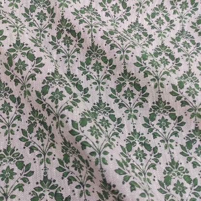 100% LINEN Fabric french green block print on oatmeal natur linen, upholstery linen fabric for home decor 340