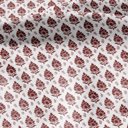 100% LINEN Fabric Rhus blossom print - red Indian floral linen heavy for upholstery home decor - medium for dress making 2803