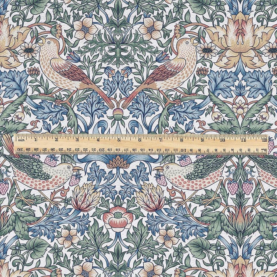 William Morris Strawberry thief 100% LINEN Art Crafts Fabric - British Victorian floral bird - home decor upholstery - clothing sewing 3730