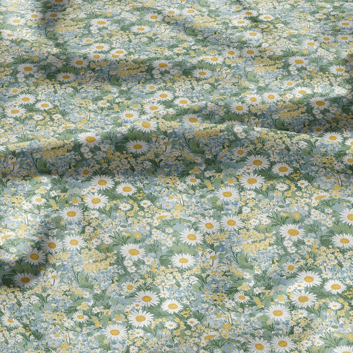 100% LINEN Fabric Chamomile meadow print - Swedish  floral linen heavy for upholstery home decor - medium for dress making 2899