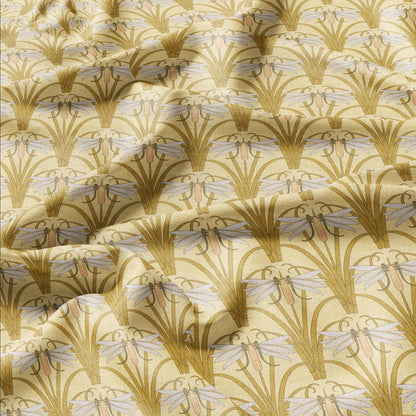 100% linen Art Nouveau Print fabric for Curtain Upholstery Cushion - Floral fabric DRAGONFLIES - fabric material for dress making sewing