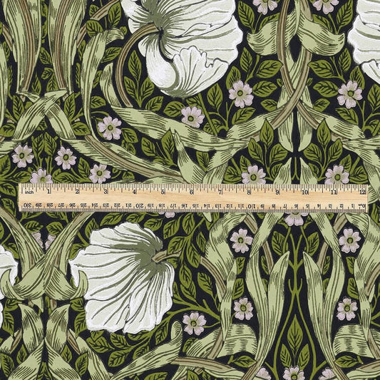 100% LINEN fabric - William Morris Pimpernel olive green - British Victorian flax - sewing upholstery home decor or clothing 3833