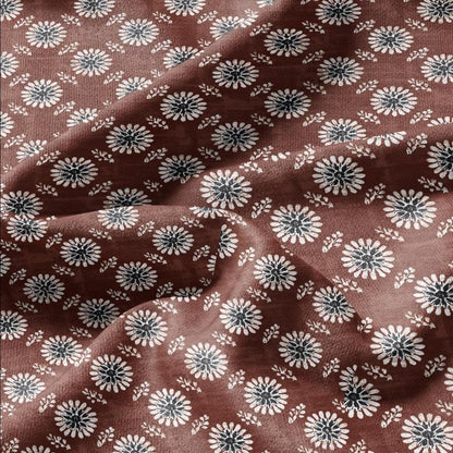 100% LINEN Fabric floral print - muddy brown white stripe block print linen heavy for upholstery home decor - medium for dress making 2808