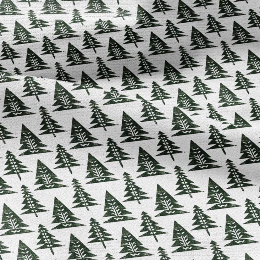100% LINEN Fabric Fir tree  - modern green white fabric - heavy linen fabric for upholstery home decor 2845