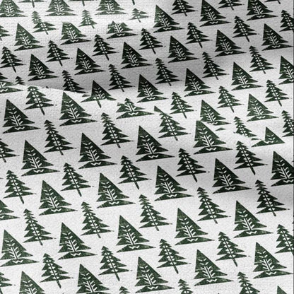 100% LINEN Fabric Fir tree  - modern green white fabric - heavy linen fabric for upholstery home decor 2845