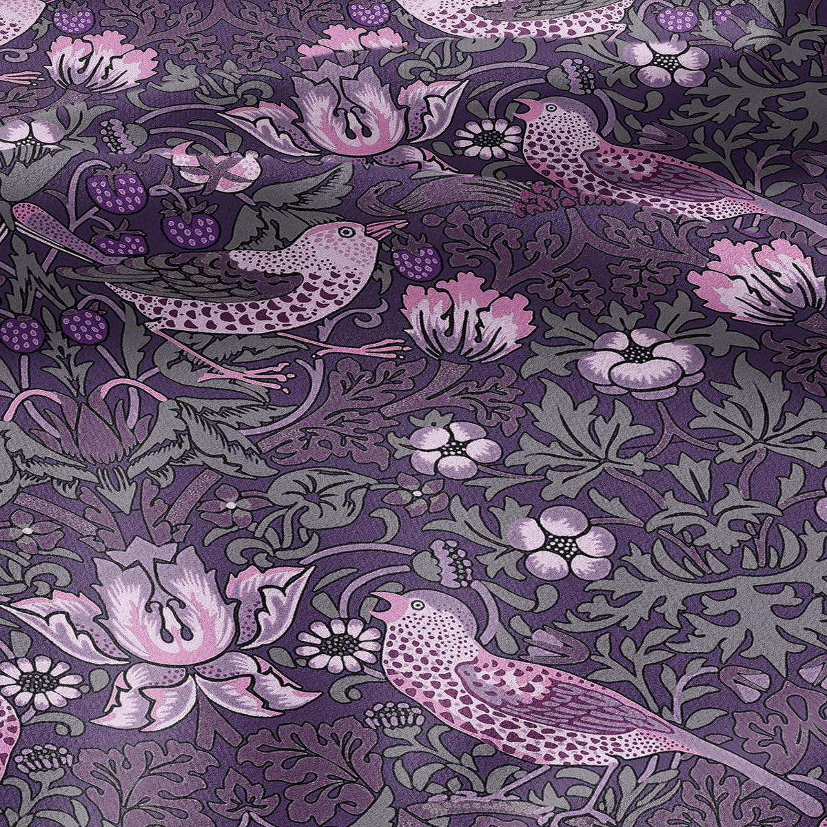 100% LINEN fabric - William Morris Strawberry thief dark purple - British Victorian Art Craft flax - sewing home decor or clothing 3869