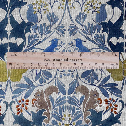100% linen fabric - Squrirrel Butterfly in floral field by Voysey - Victorian Art crafts - Historical pattern home decor dress making 3004
