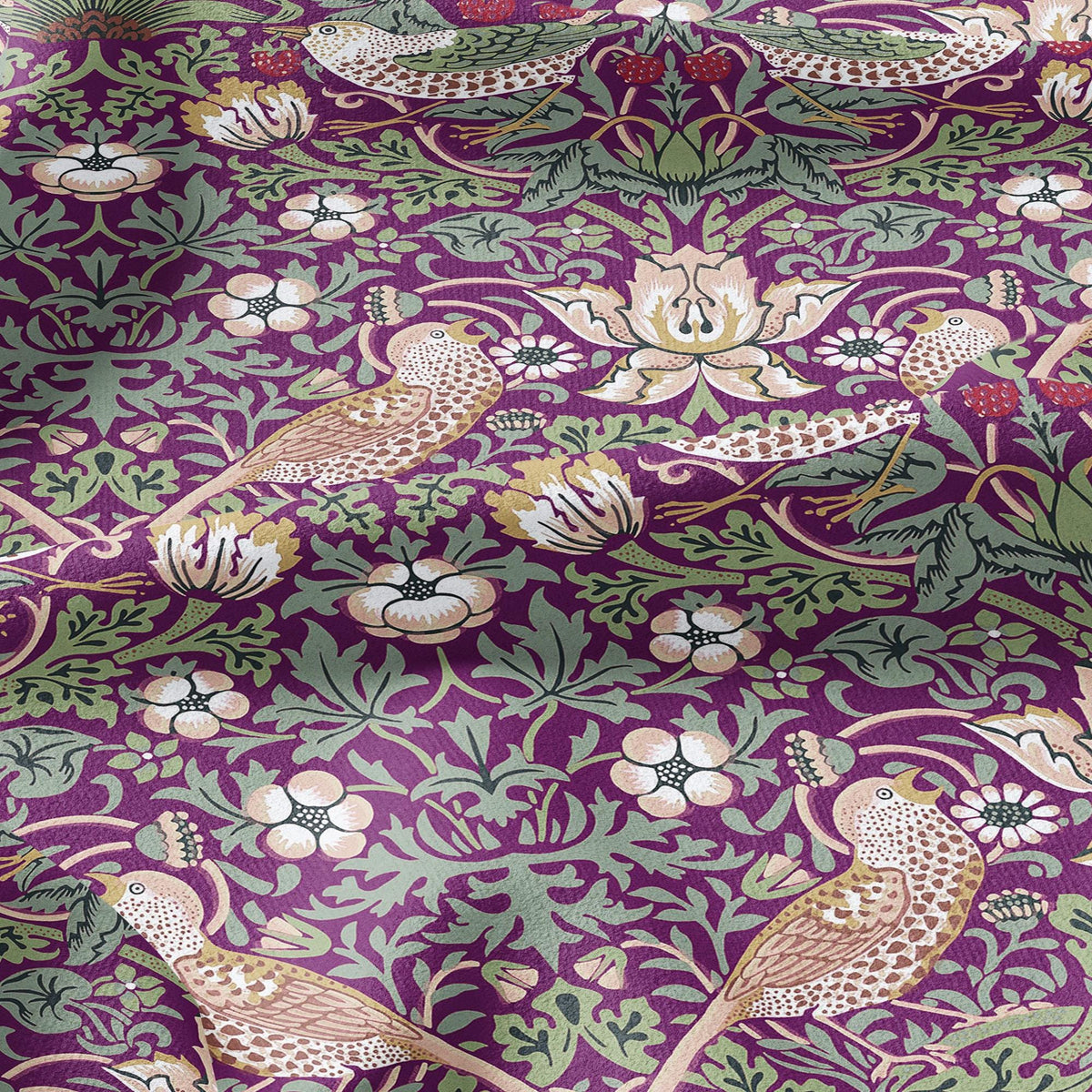 100% LINEN fabric - William Morris Strawberry thief purple - British Victorian Art Craft flax - sewing home decor or clothing 3866