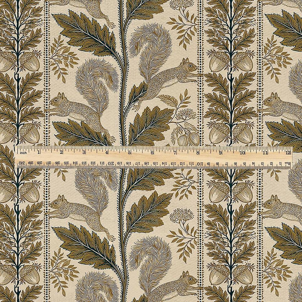 100% LINEN Fabric Woodland - Brown floral print with Squirrel Neutral Fabric by the Yard by LithuanianLinen 3788