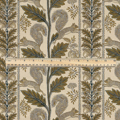 100% LINEN Fabric Woodland - Brown floral print with Squirrel Neutral Fabric by the Yard by LithuanianLinen 3788