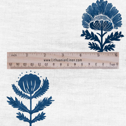 100% LINEN Fabric indian block print - indigo blue flower vintage modern for upholstery home decor - medium for dress making 2916