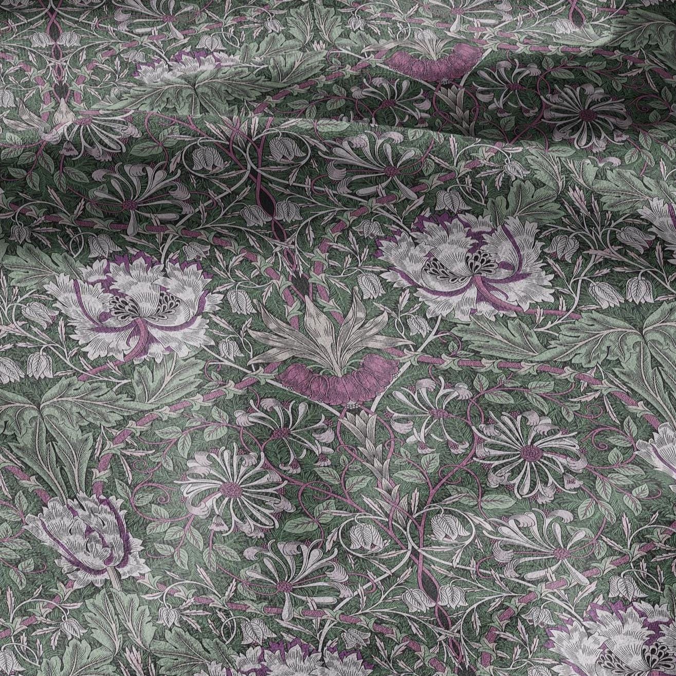 100% linen fabric William Morris Honeysuckle green colorfull print - Victorian Art crafts Historical pattern - upholstery dress making 3325
