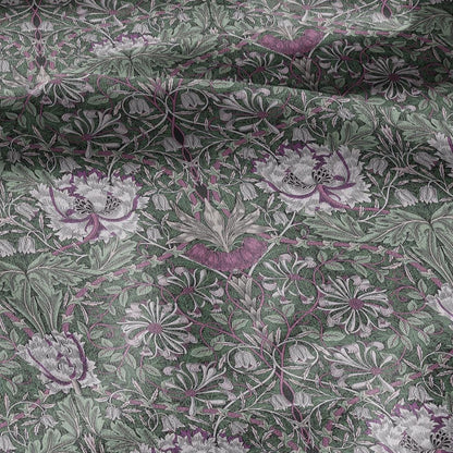 100% linen fabric William Morris Honeysuckle green colorfull print - Victorian Art crafts Historical pattern - upholstery dress making 3325