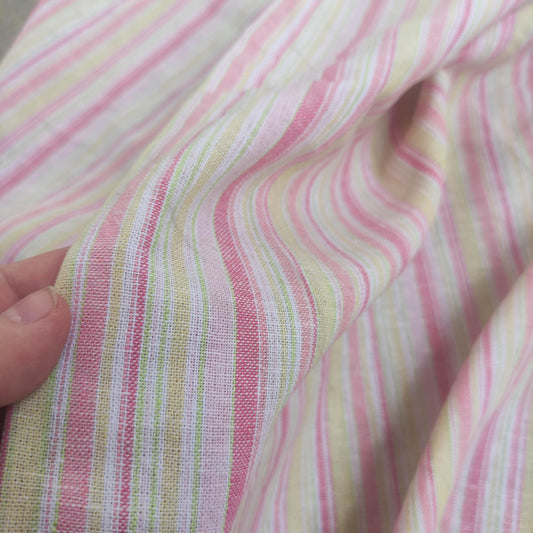 Premium Linen Fabric Santorini striped pink | Midweight multicolor stripes  | fabric for home textile curtains tablecloth T137