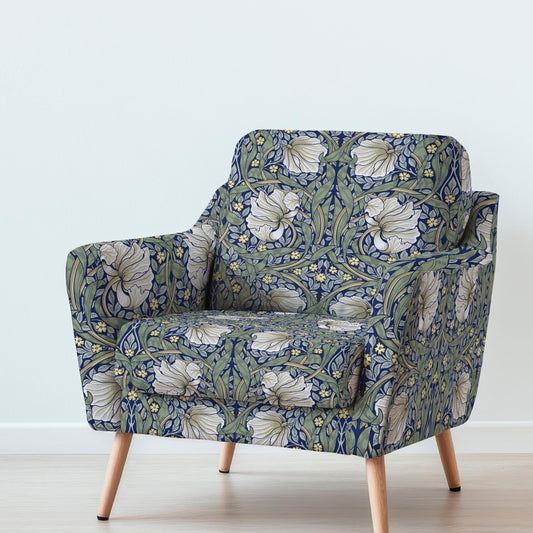 100% LINEN Fabric UPHOLSTERY 12oz - William Morris Pimpernel green print on linen - Victorian art craft - floral upholstery 201G