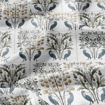 100% linen fabric CFA. Voysey The love birds print - Victorian Art crafts tree blossom - Historical pattern upholstery dress making 2993