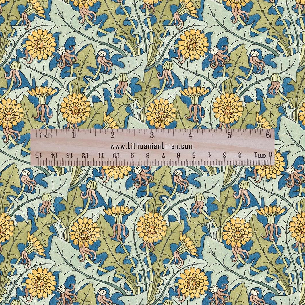 100% linen Art Nouveau Print fabric for Curtain Upholstery Cushion - Floral fabric Poppy red - for dress making sewing 2478